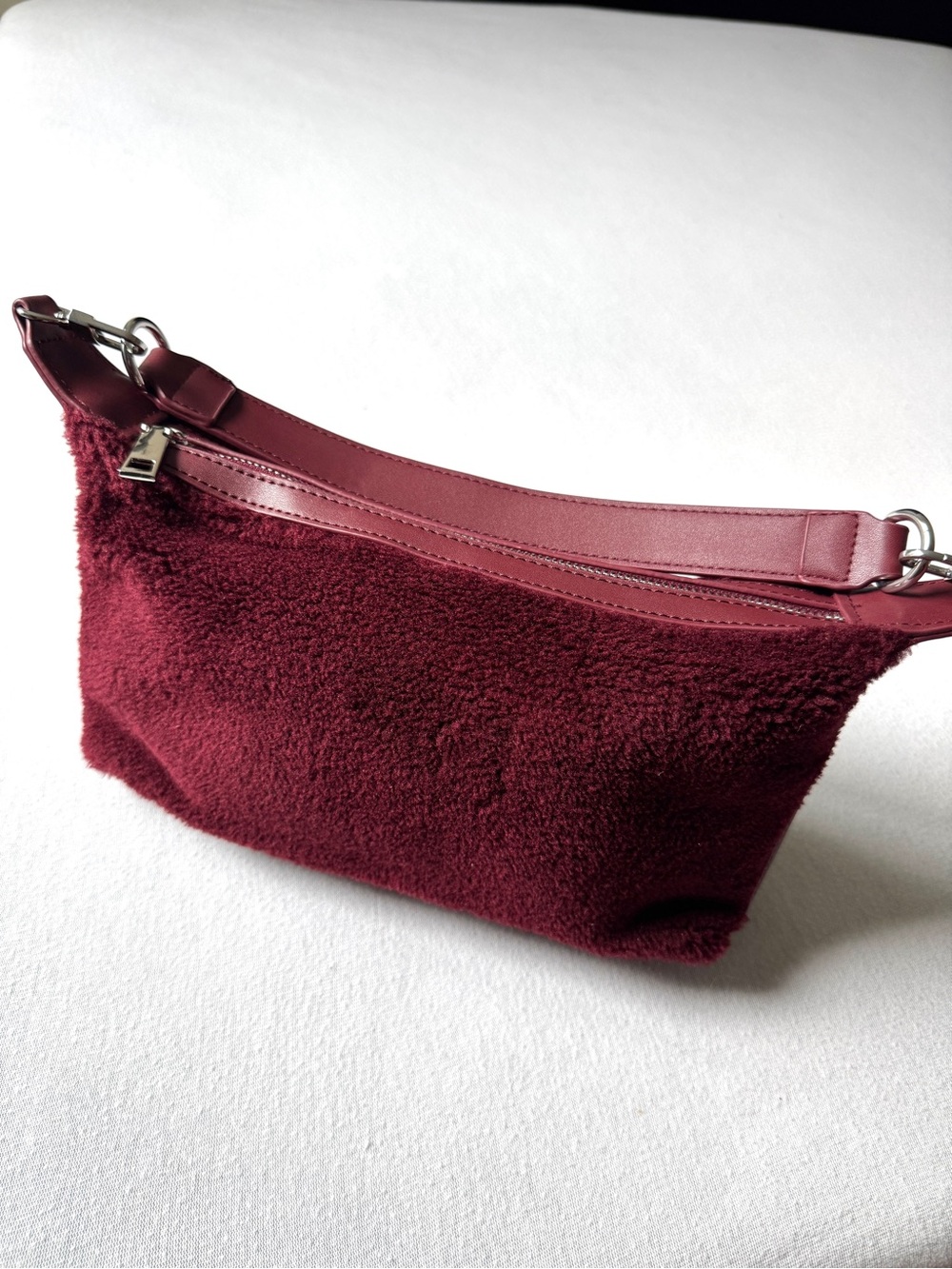 8 Other Reasons Burgundy Faux Shearling Shoulder Bag NWT